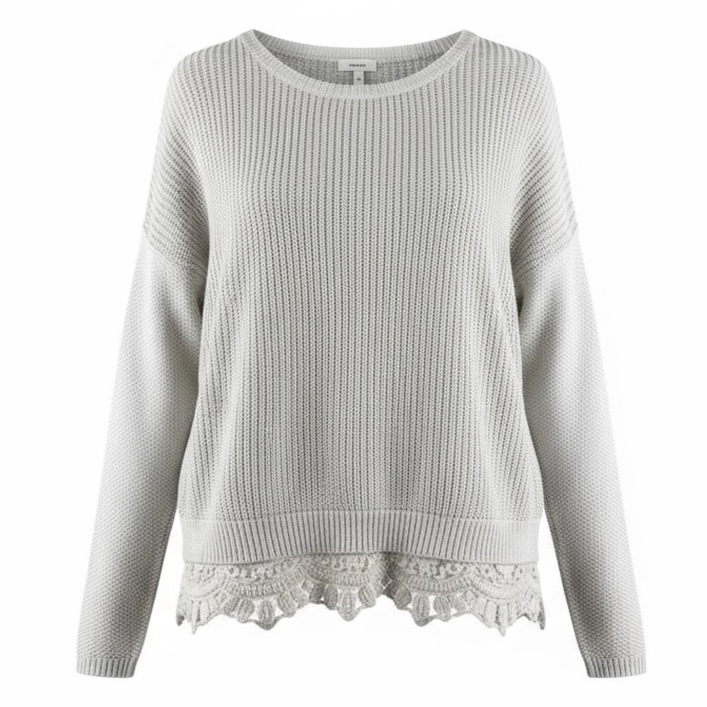 Pins And Needles Ivory Knit Oversized Sweater Boatneck Lace Hem Size SMALL